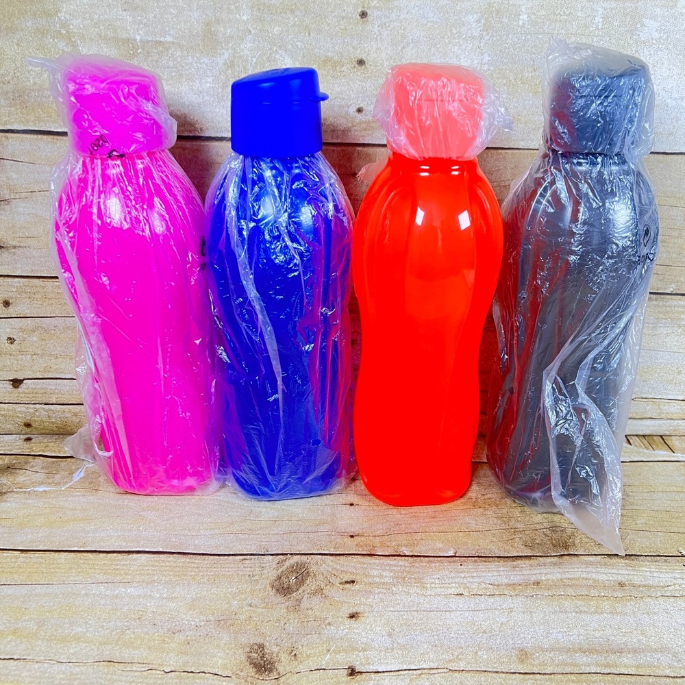 Tupperware Eco Water Bottle 4pc Multicolor‎ New Flip Top Ergonomic Reusable 1 L